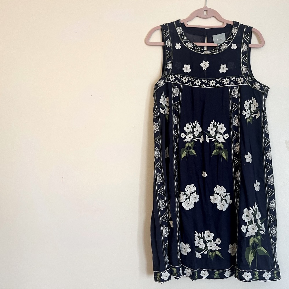 Maeve Navy Embroidered Dress - Size 14